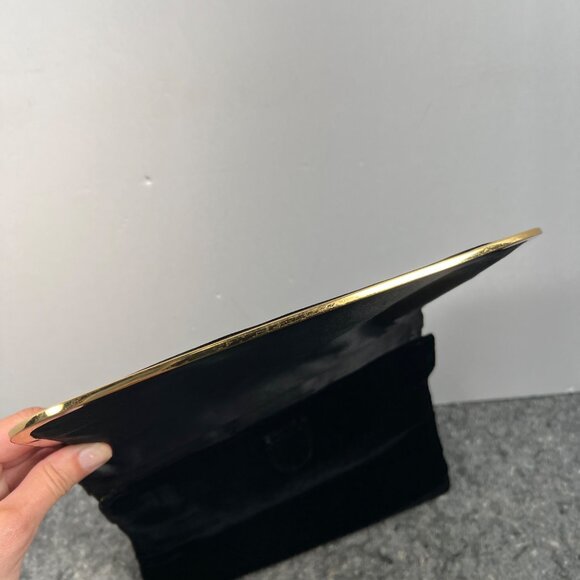 Bienen Davis VTG Black Velvet & Gold Tone Metal Trim Clutch W/ Mirror & Pouch - Picture 8 of 16